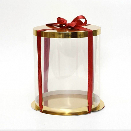 Упаковка для торта "Цилиндр" - "Золото,  ø 35 см., выс. 50 см." (1043-М) (1 шт.)