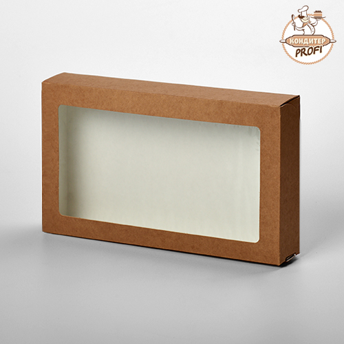 Упаковка с окном ЭКО - "Крафт, Контейнер на вынос (ECOTABOX PRO) (25х15х4) - 1450 мл." (1шт.)