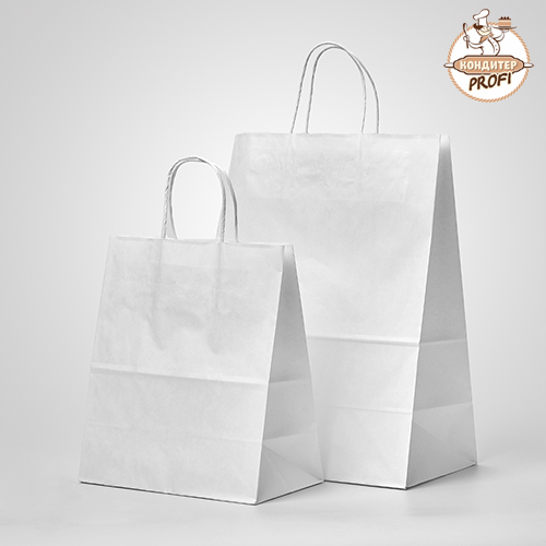 Бумажный пакет ECO - "Белый, Крученные ручки, 22х12х25 см.  (1шт)