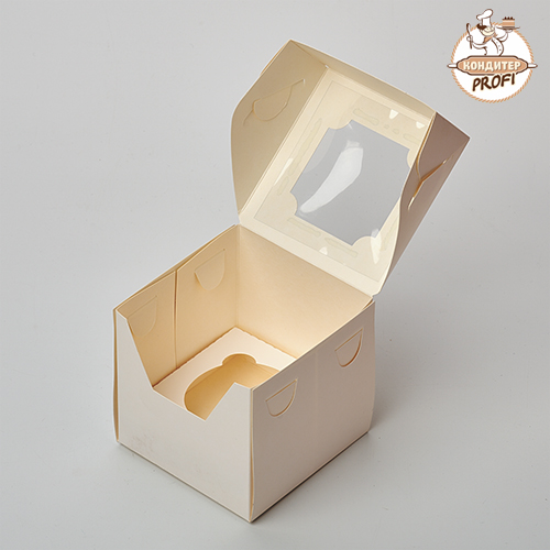 Картонная упаковка для капкейков с окном - "Белая, 1 ячейка"  100х100х100 (1 шт.)