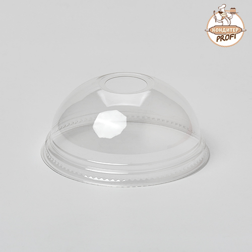 Крышка купольная пластиковая одноразовая ПЭТ, с отверстием для трубочки, d=9,5 см, прозрачная (1шт)