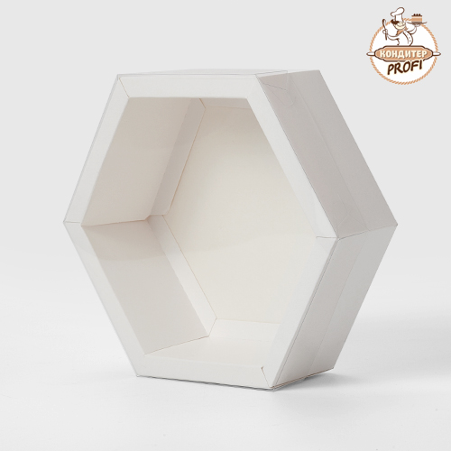 Картонная упаковка с пласт. крыш. для зефира Белая - "Шестигранник" 180х180х60мм (1шт)
