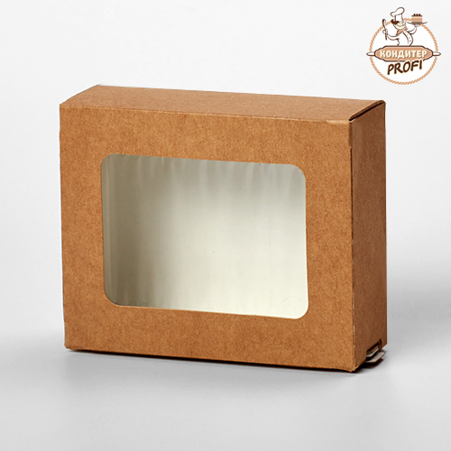 Упаковка с окном ЭКО - "Крафт, Контейнер на вынос ECOTABOX (10х8х3,5) - 300 мл." (1шт.)