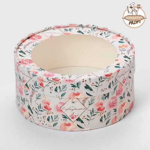 Картонная упаковка круглая 16х7 см Розы (1шт.)