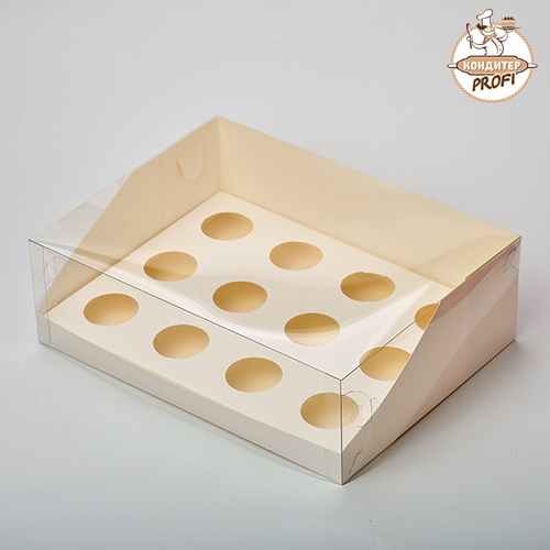 Коробка под капкейки на 12 ячеек "Белая" с пластиковой крышкой (1 шт.)
