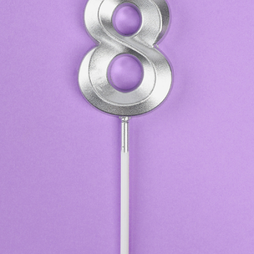 Свеча в торт на шпажке «Грань», цифра 8, серебро, 5 см (1шт)