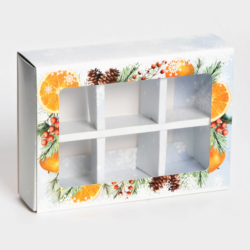 Картонная упаковка для 6 конфет "Время Чудес", 13,7 х 9,8 х 3,8 см, (1шт)