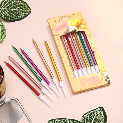 Свечи в торт коктейльные "Ройс" 6 шт 12,5см металлик (1шт)