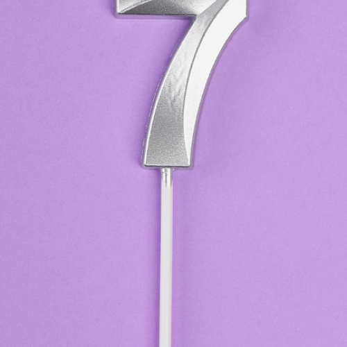 Свеча в торт на шпажке «Грань», цифра 7, серебро, 5 см (1шт)