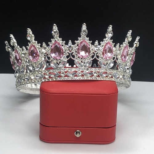 Корона 14*5,5см Серебро/Стразы+Розов, металл 1шт (Китай)