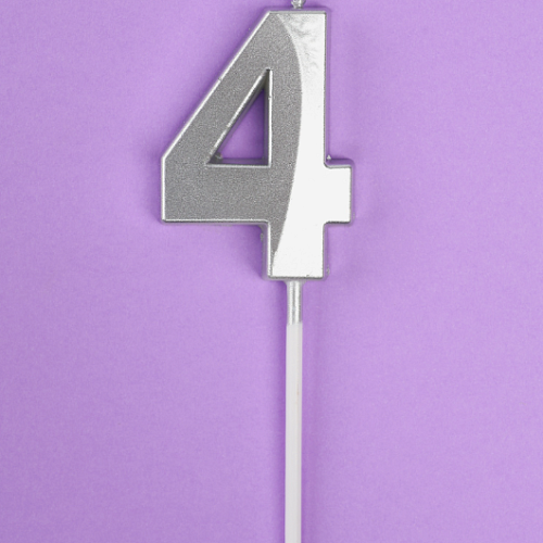 Свеча в торт на шпажке «Грань», цифра 4, серебро, 5 см (1шт)